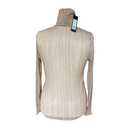 BCBGMAXAZRIA Sparkle Sheer Rose Pink Turtleneck Top Women's Size S Holiday Glam - Picture 3 of 11